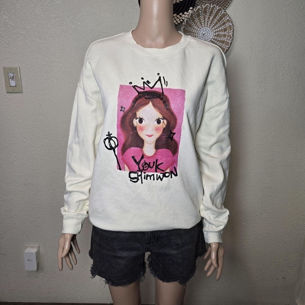 Youk Shim Won White “youk Shimwon" Sweatshirt Hoodie Size F